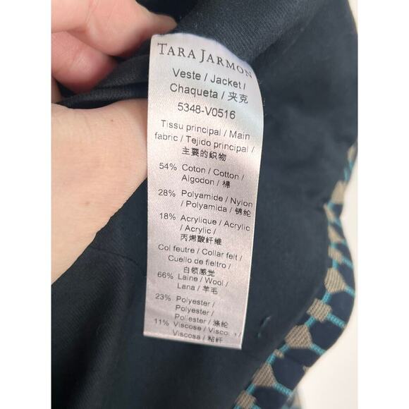 Tara Jarmon Geometric Print Long Sleeve Double Breasted Jacket Navy Women's 38 - Picture 6 of 9